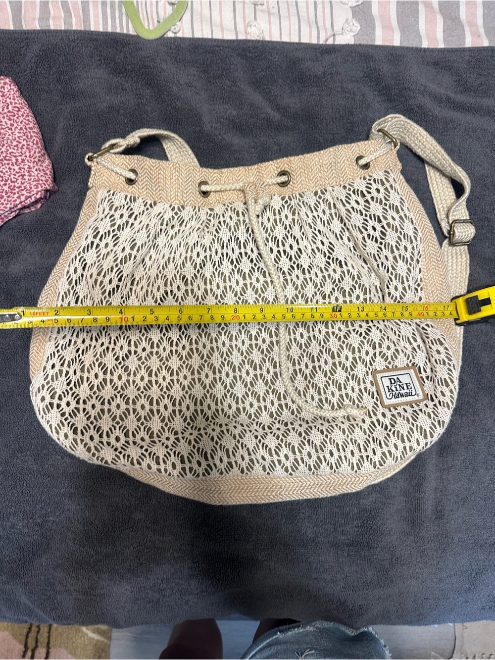 Dakine Beige Crochet Shoulder Bag with Drawstring